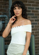 Buttoned One Shoulder Tank Top Tank Tops Kate Hewko White One size 