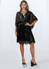 mini batwing sequin dress Multi Warehouse Velvet Sequin Plunge Neck Batwing Mini Dress