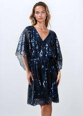 Cinched Sequin Batwing Mini Dress Dresses Kate Hewko 