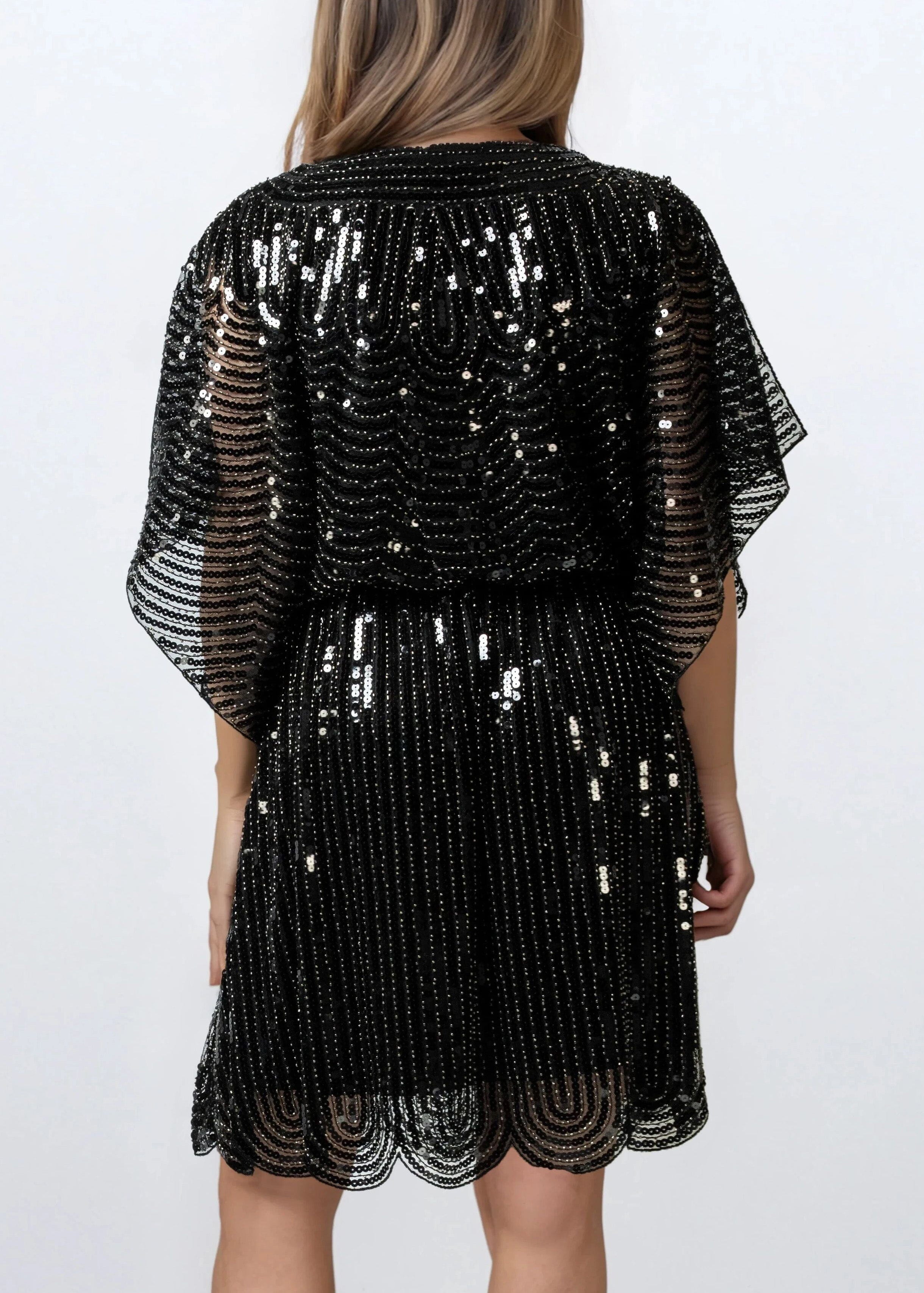 Cinched Sequin Batwing Mini Dress