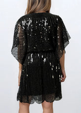 mini batwing sequin dress Multi Warehouse Velvet Sequin Plunge Neck Batwing Mini Dress