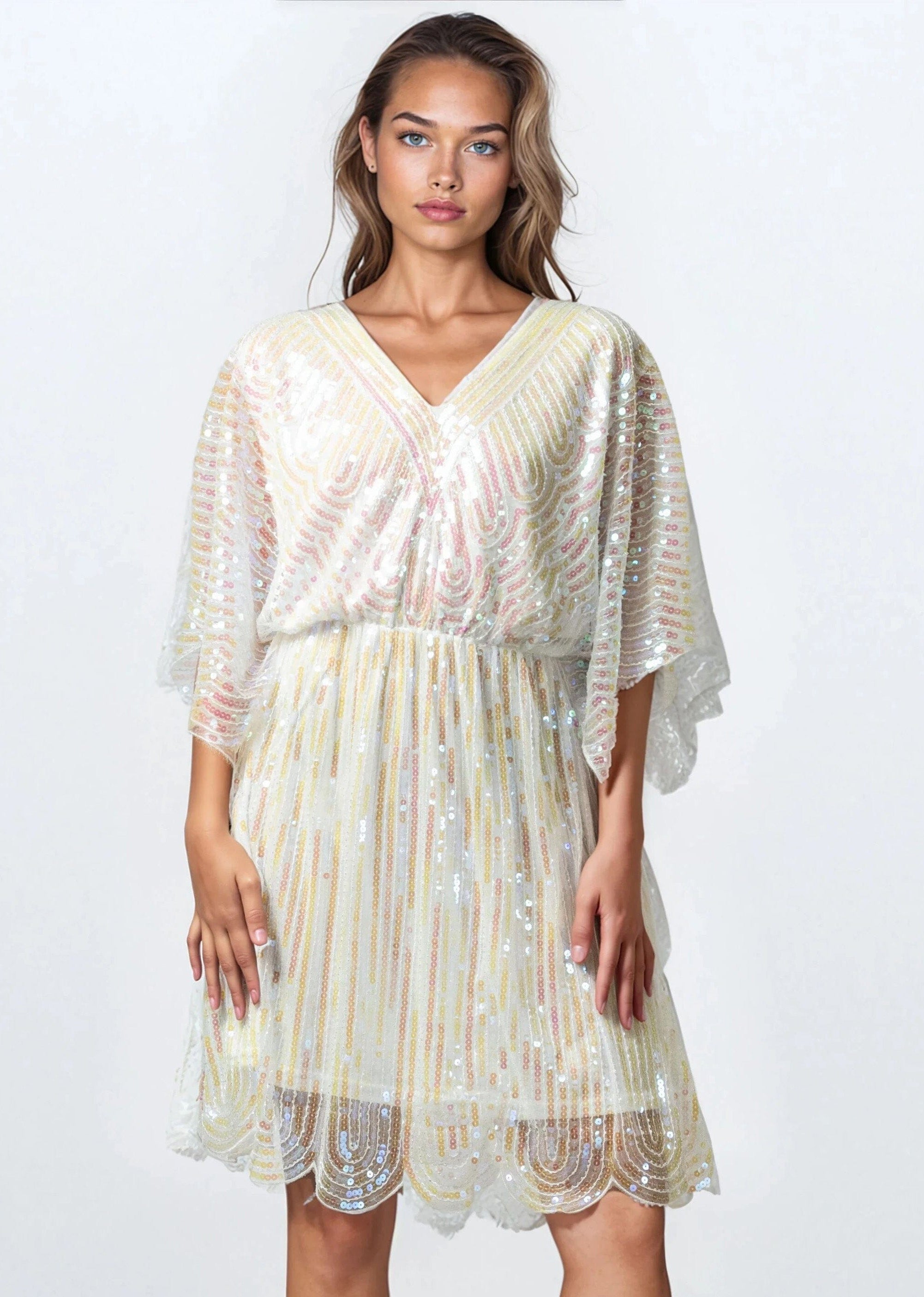 Cinched Sequin Batwing Mini Dress - Kate Hewko Cinched Sequin Batwing Mini Dress - Kate Hewko