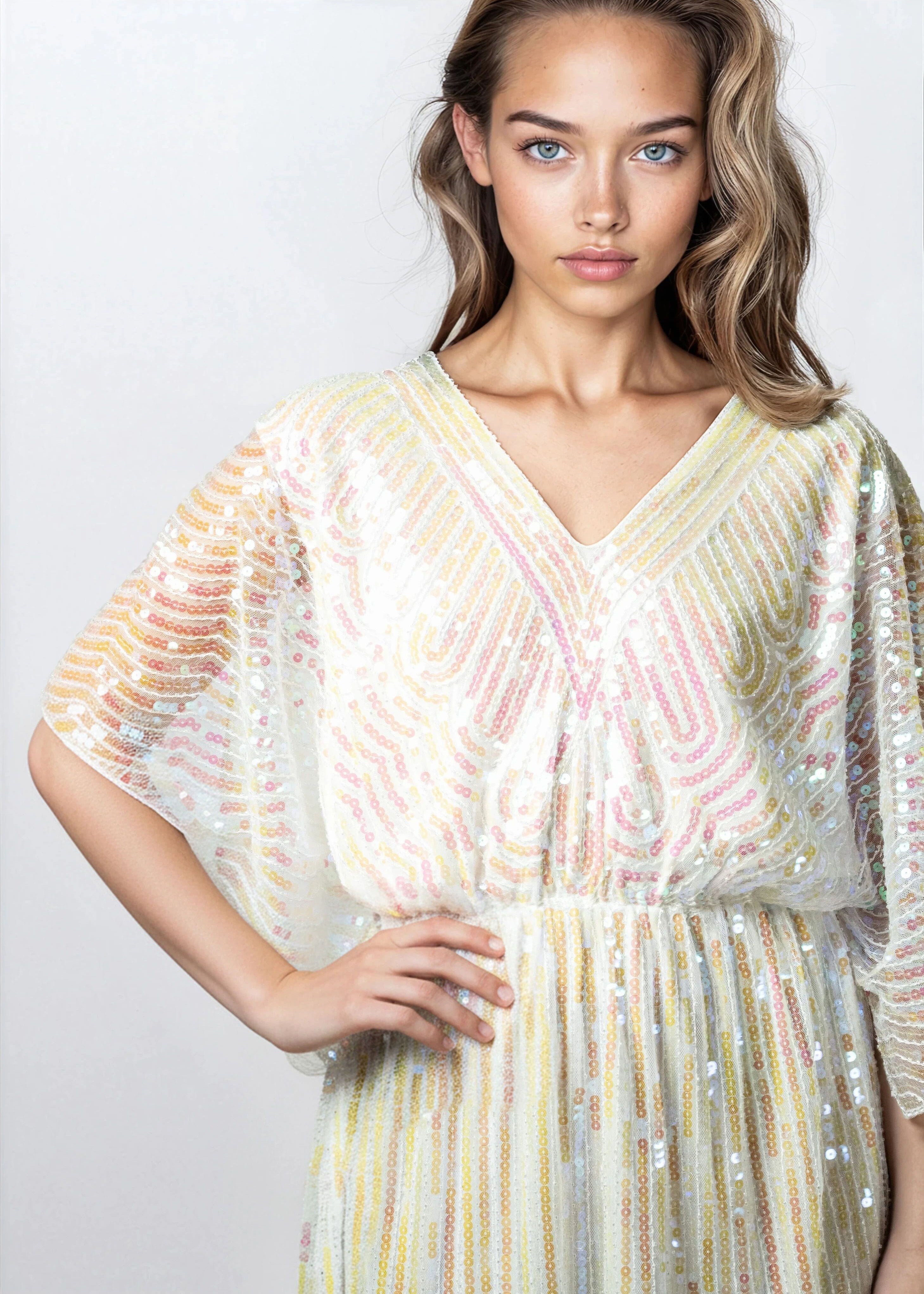Cinched Sequin Batwing Mini Dress - Kate Hewko Blue / One size Cinched Sequin Batwing Mini Dress - Kate Hewko Blue / One size