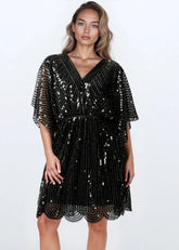 Cinched Sequin Batwing Mini Dress Dresses Kate Hewko 