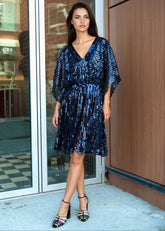 Cinched Sequin Batwing Mini Dress Dresses Kate Hewko Blue One size 