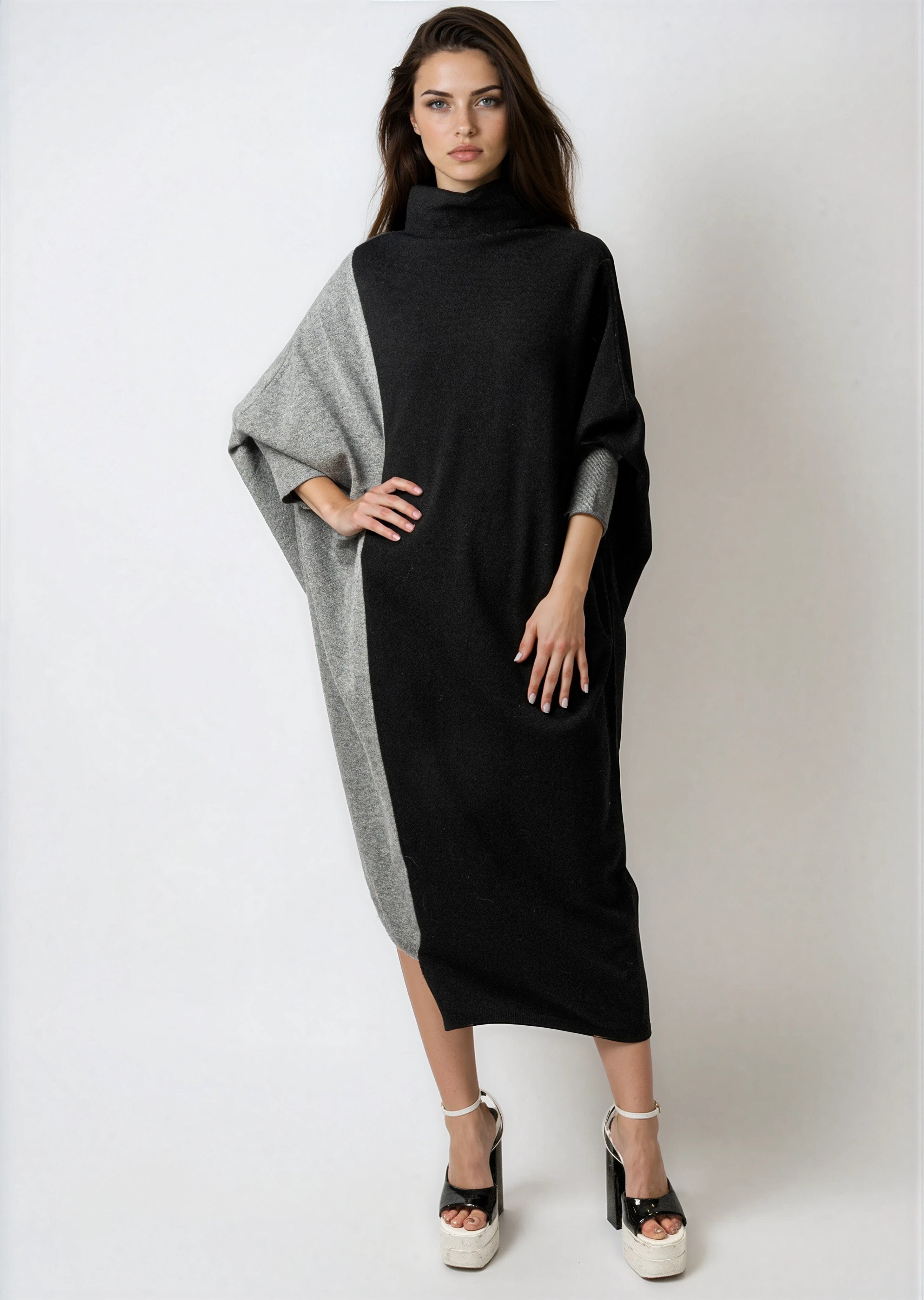 Color Block Turtleneck Sweater Dress - Kate Hewko Color Block Turtleneck Sweater Dress - Kate Hewko