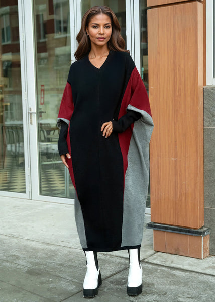 red and black sweater dress Colorblock Batwing Sweater Dress