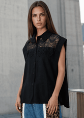 Crochet Lace Button Up Blouse Blouses Kate Hewko Black One size 