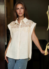 Crochet Lace Button Up Blouse Blouses Kate Hewko Cream One size 