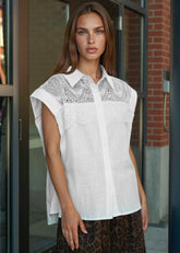Crochet Lace Button Up Blouse Blouses Kate Hewko White One size 