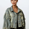 Cropped Fringe Distress Denim Jacket Outerwear Kate Hewko 