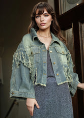 Cropped Fringe Distress Denim Jacket Outerwear Kate Hewko 