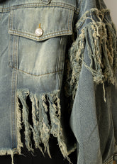 Cropped Fringe Distress Denim Jacket Outerwear Kate Hewko 