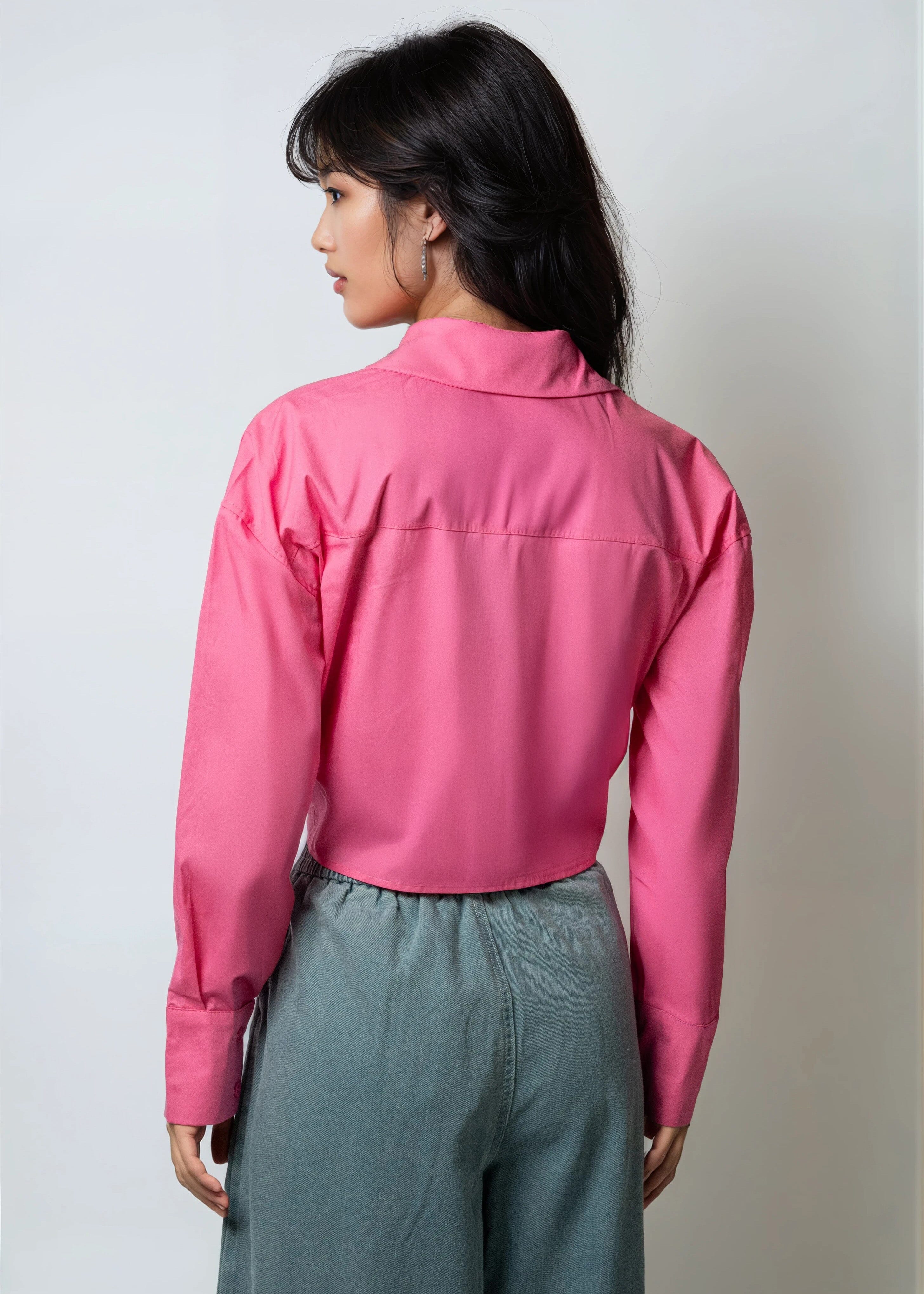Cropped Front Tie Dress Shirt
