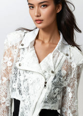 Cropped Lace Rider Jacket - Kate Hewko White / M Cropped Lace Rider Jacket - Kate Hewko White / M