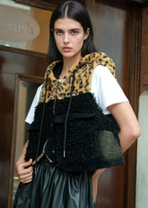 Cropped Leopard Contrast Faux Fur Vest Vests Kate Hewko 
