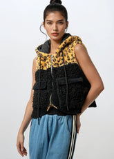 Cropped Leopard Contrast Faux Fur Vest Vests Kate Hewko 
