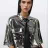 Cropped Metallic Button Up Tee Tees Kate Hewko 