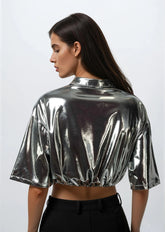 Cropped Metallic Button Up Tee Tees Kate Hewko 