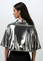 Cropped Metallic Button Up Tee Tees Kate Hewko 