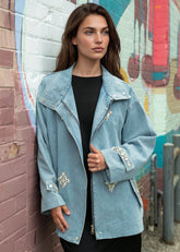 Crystal Embellished Utility Jacket Outerwear Kate Hewko Light Denim One size 