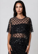 Crystal Grid Mesh Skirt Set Two Piece Sets Kate Hewko 