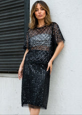 Crystal Grid Mesh Skirt Set Two Piece Sets Kate Hewko 