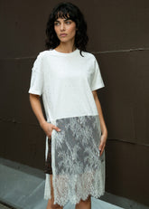 Crystal Stud Lace Hem Tee Tees Kate Hewko White One size 