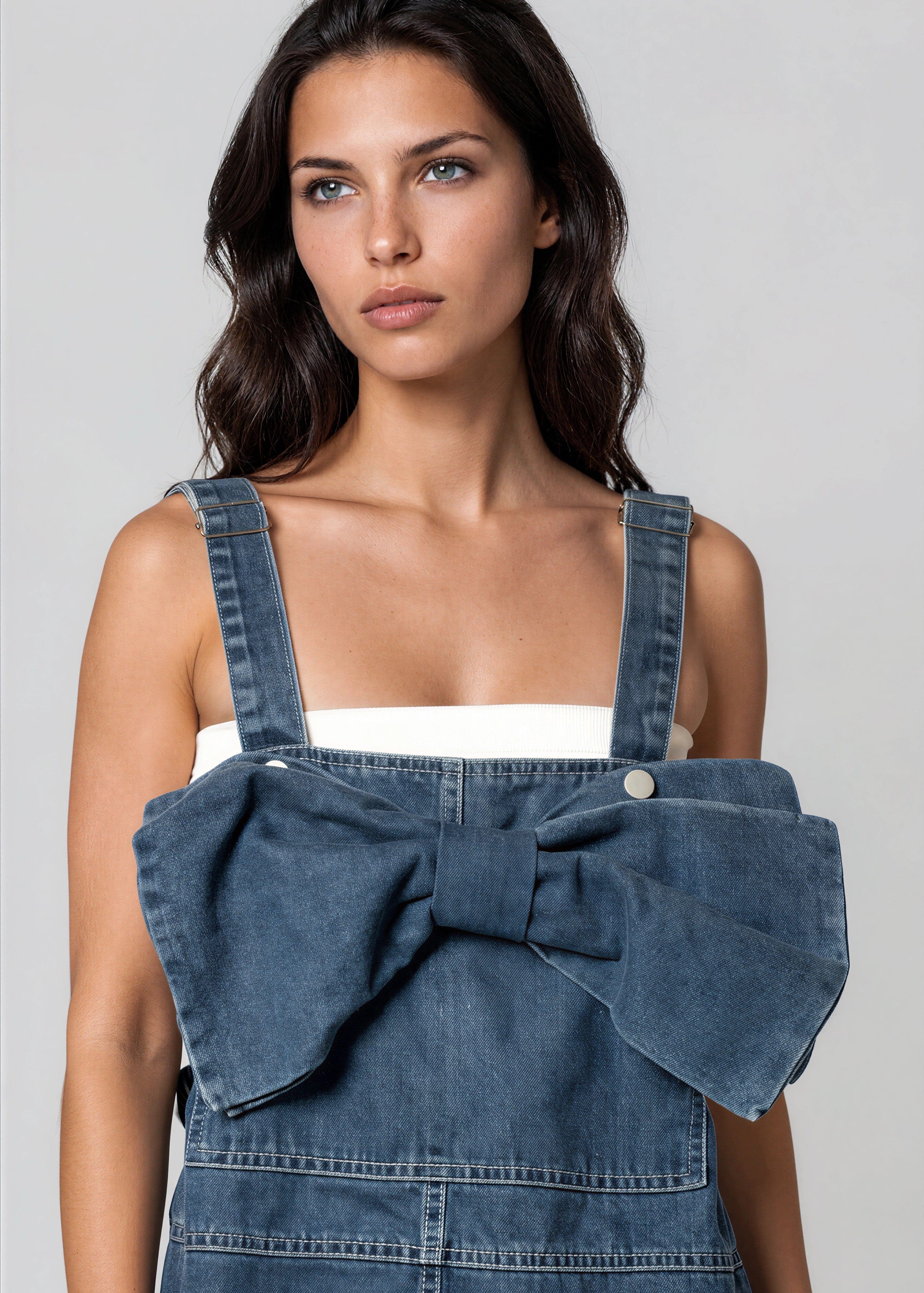 Denim Bow Overall Dress