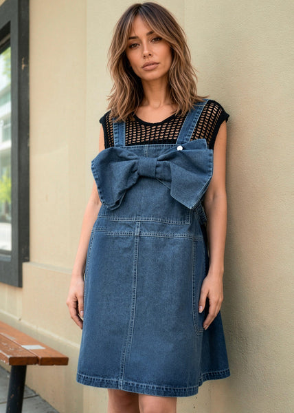 Denim Bow Overall Dress