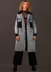 Denim Color Block Button Up Trench Outerwear Kate Hewko 