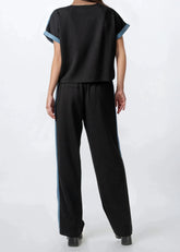 Denim Contrast Stripe Athleisure Set Two Piece Sets Kate Hewko 