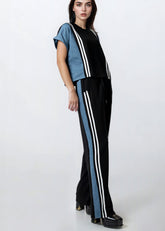Denim Contrast Stripe Athleisure Set Two Piece Sets Kate Hewko 