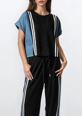 Denim Contrast Stripe Athleisure Set Two Piece Sets Kate Hewko 