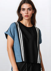 Denim Contrast Stripe Athleisure Set Two Piece Sets Kate Hewko 