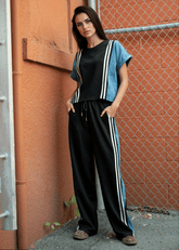 Denim Contrast Stripe Athleisure Set Two Piece Sets Kate Hewko Multicolor One size 