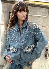 Denim Embellished Denim Bomber Jacket Outerwear Kate Hewko 