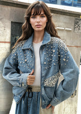 Denim Embellished Denim Bomber Jacket Outerwear Kate Hewko 