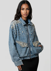 Denim Embellished Denim Bomber Jacket Outerwear Kate Hewko 