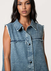 Denim Fishnet Hem Vest Vests Kate Hewko 