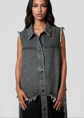 Denim Fishnet Hem Vest Vests Kate Hewko 