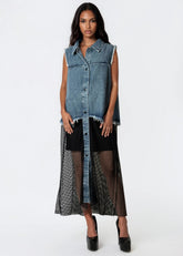 Denim Fishnet Hem Vest Vests Kate Hewko 