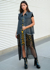 Denim Fishnet Hem Vest Vests Kate Hewko 