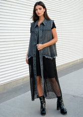 Denim Fishnet Hem Vest Vests Kate Hewko Dark Denim One size 