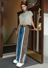 Denim + Leopard Print Athleisure Pant Pants Kate Hewko Brown One size 