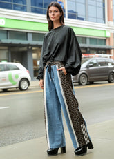 Denim + Leopard Print Athleisure Pant Pants Kate Hewko Gray One size 