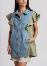 Denim Poplin Ruffle Vest Vests Kate Hewko 