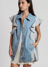 Denim Poplin Ruffle Vest Vests Kate Hewko 
