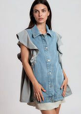 Denim Poplin Ruffle Vest Vests Kate Hewko 