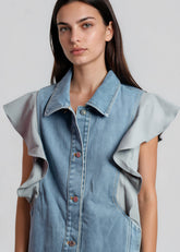 Denim Poplin Ruffle Vest Vests Kate Hewko 